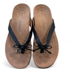 Vionic Women's Bella Toe Post Sandal black bow detail Orthotic Comfort 11